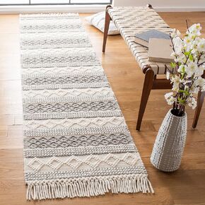 SAFAVIEH Natura Collection Runner Rug - 2'3" x 9', Ivory & Grey, Handmade Moroccan Boho Tribal Wool, Ideal for High Traffic Areas in Living Room, Bedroom (NAT859A)