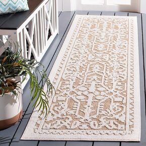 SAFAVIEH Global Collection Runner Rug - 2'2" x 8', Beige & Light Beige, Design, Non-Shedding & Easy Care, Indoor/Outdoor & Washable-Ideal for Patio, Backyard, Mudroom (GLB222B)