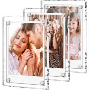 3 Pack- Acrylic Magnetic Frame for Polaroid Instax Mini Acrylic Fridge Magnetic Frame, Acrylic Photo Picture Frames for Refrigerator Magnet Clear Picture Display Frame,2.36 x 3.54 Inch
