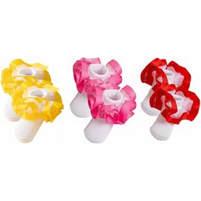 Baby Girls Big Lace Ruffle Cozy Dress Socks Fun Harlequin Polka Dot Ruffle Socks Holiday Christmas Socks 4 pairs