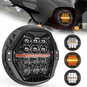 DOT Approved 1000% Bright 120W 7'' Motorcycles LED Headlight with Amber Turn Signal Compatible with Road King Road Glide Street Glide Electra Glide Ultra Limited Trike Heritage Softail Fat Boy Yamaha