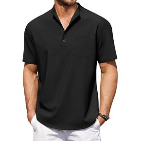 COOFANDY Mens Casual Henley Shirts Band Collar Short Sleeve T-Shirts Summer Stylish Beach Hippie Shirt