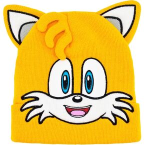 Sonic The Hedgehog Adult Beanie Hat, Tails The Fox Acrylic Knitted Winter Hat with Ears, Orange, One Size