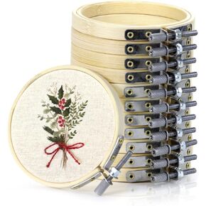 Embroidery Hoop 8 Inch 12 Pieces, Bamboo Circle Embroidery Hoops Bulk, Round Large Embroidery Hoop, Adjustable Hoop Ring for Art Craft Handy Sewing Cross Stitch Supplies