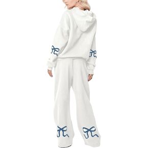 OLAPTA Women 2 Piece Outfits Bow Print Long Sleeve Hoodies Sets Graphic Sweatshirts Baggy Wide Leg Sweatpants Fall Sweatsuits