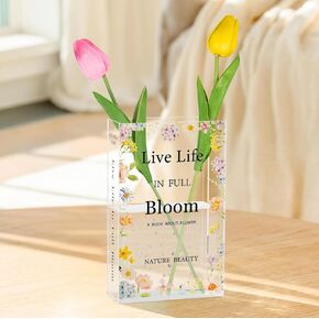 Acrylic Book Vase for Flowers, Clear Flowers Vase for Aesthetic Room Decor, A Unique Transparent Book Shaped Vase for Book Lovers, Cute Flower Vase de habitación Familiar, decoracion de Biblioteca.