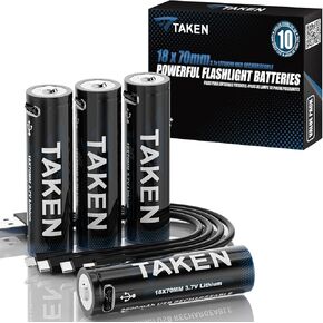 4 Pack 3.7 Volt Button Top Rechargeable Batteries,USB Lithium Battery 2600mAh for Flashlights, Headlamps, Doorbells, RC Cars,Outdoor Garden Lights