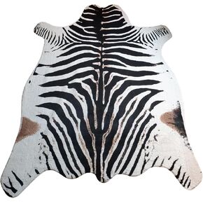 JACCAWS Faux Zebra Rug (4.6ft x 6.6ft) - Western Boho Decor Zebra Print Rug - No-slip Zebra Rug for Living Room Bedroom. (4.6ft x 6.6ft, Zebra)
