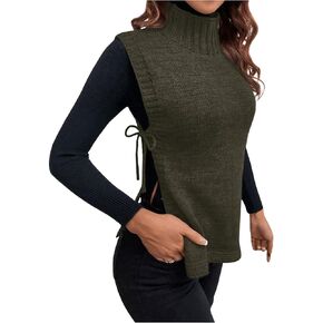 MakeMeChic Women's Sleeveless High Neck Tie Side Split Hem Sweater Vest Knit Tops