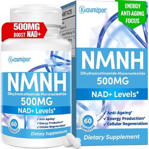 NMNH (Dihydronicotinamide Mononucleotide) 500MG/Serving Pure NMNH NAD Supplements for Women to Boost NAD+ Levels as We Age, NMNH Supplement for Anti Aging, Energy, Immunity, Focus - 60 NMNH Capsules