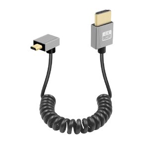 GELRHONR Coiled Micro HDMI to HDMI Cable 4k, Short Micro HDMI Cable Male to Male Spring Flexible Thin Cord, 90 Degree Micro HDMI to HDMI 18Gbps 3D 4K@60Hz, for Camera Video Capture Card (Left Angle)