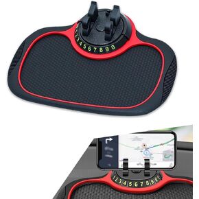 1 PC Car Dashboard Phone Holder Parking Sign, 9.45" x 7.48" PVC Material 360 Degree Rotatable Non-Slip Dashboard Storage Mat, Multi-Function Accessory, Suitable for Most Cars (Black & Red)