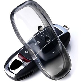 for Clear Porsche Key Fob Cover TPU 3 Buttons Car Key Fob Case Fit for Porsche Boxster Cayenne Panamera Cayman Macan Carrera 911 991 Car Remote Key Case Shell Protector