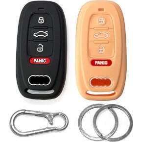 2-Pack Click&Fit Silicone Key Fob Covers Compatible with Audi A4 2009-2015, Q5 2009-2015, A6 2012-15, A5 08-15, A7 11-16, A8 09-16, S4 S5 S6 S7 – Car Remote Key Rubber case 4-Buttons, Black+Gray