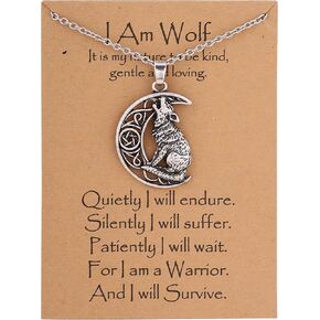 HAQUIL Wolf Cresent Moon Viking Gifts Pendant Necklace Wolf Gifts For Wolf Lover Gifts For Men, Viking Great Wolf Gifts For Men Wolf Fans