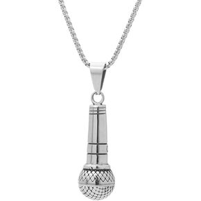 Mens and Womens Microphone Necklace Stainless Steel Music Pendant Punk Rock Necklace