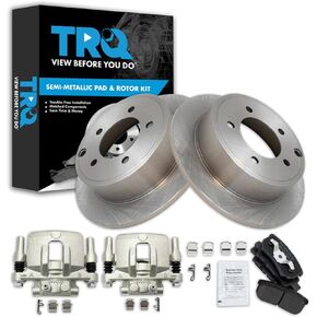 TRQ Rear Semi-Metallic Disc Brake Pads Rotors & Calipers Kit Compatible with Chrysler