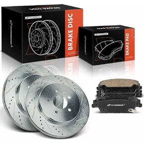 A-Premium 12.60 inch (320mm) Rear Drilled and Slotted Disc Brake Rotors + Ceramic Pads Kit Compatible with Select Cadillac Models - CTS 2006-2007, STS 2005-2011, 6-PC Set
