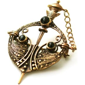 Bronze Semi Precious Black Onyx Stone Tara Pins and Brooches Celtic Norse Nordic Irish Vintage Jewelry