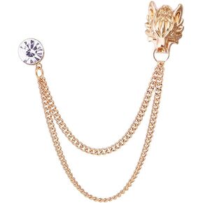 Vintage Wolf Head Chain Brooch Pin,Animal Wolf Rhinestone Long Chain Tassel Suit Lapel Pin Timberwolves Badge Pin Jewelry for Women Men