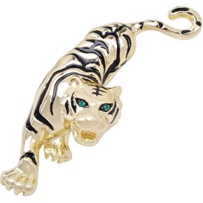 Antique Gold Tone Austrian Crystal Black Enamel Tiger Wildlife Animal Brooch Pin for Men Women