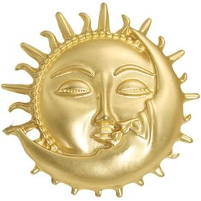 Gold Moon Sun Brooch Pin Vintage Face Lapel Pin Dainty Crescent Moon with Flaming Sun Safty Pin Baroque Brooch Fairy Planet Badges for Hat Bag Pants Accessory Decoration Gift for Women Men