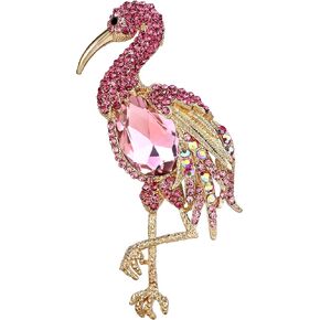 EVER FAITH Rhinestone Crystal Standing Flamingo Bird Animal Brooch
