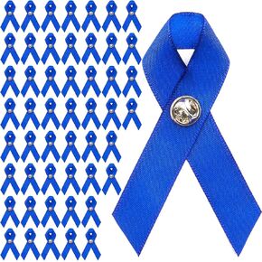 Blue Satin Awareness Ribbons with Clutch Pins (5/8 In, 50 Pack)