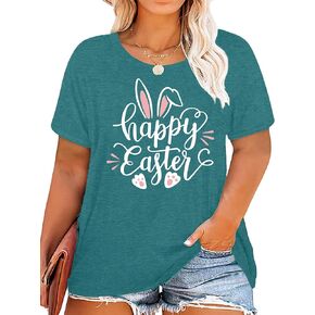 Plus Size Happy Easter Shirt for Women Funny Bunny Rabbit T Shirt Easter Holiday Tops Short Sleeve Tees
