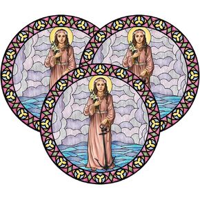 St. Philomena Stained Glass Decals, Patron Saint of Youth and Children, Removable and Reusable Stickers for Cars and Refrigerators, 5.75 Inches (Pack of 3)