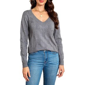 KINIKO Womens Sweaters Casual Long Sleeve V Neck Lightweight Soft 2024 Fall Trendy Pullover Sweater Tops