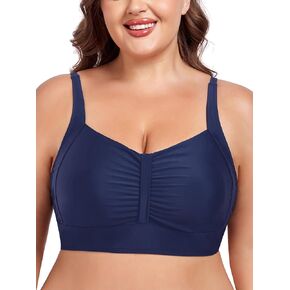 Ocean Blues Women's Plus Size Ruched Bikini Top Square Neck Swimsuit Tops Padded Bathing Suits Sport Bra