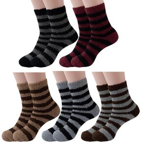 5 Pairs Mens Fluffy Socks Fuzzy Bed Socks Crew Warm Socks Soft Winter Socks Warm Thermal Sleep Socks Multicolor
