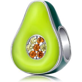 Fruits Charm 925 Sterling Silver Apple, Banana, Strawberry, Avocado, Pineapple, Cherry Beads fit Fashion Pandora Bracelet (Avocado)