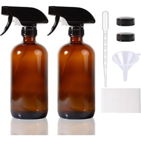 Amber Glass Spray Bottles,16oz Large Refillable Spray Bottle for Cleaning, Essential Oils, Plant and Hair Care,Nozzle with Fine Mist and Stream Setting(2 Pack)