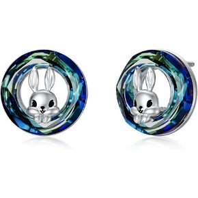 Bunny Earrings 925 Sterling Silver Rabbit Stud Earrings with Crystal Easter Jewelry Gifts for Women
