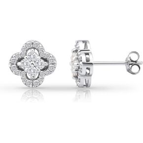 Hoops & Loops 925 Sterling Silver Cubic Zirconia Four Leaf Clover Dainty Stud Earrings for Women