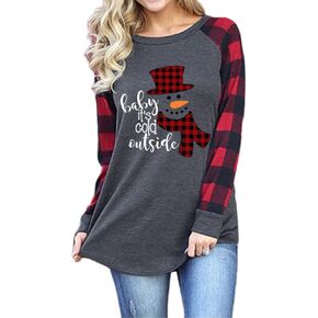 COLORFUL BLING Merry Christmas Shirt for Women Buffalo Plaid Raglan Tops Christmas Long Sleeve Shirt Winter Blouse Pullover