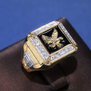 LIOYSIUT Men's 925 Sterling Silver Diamond Stone Ring Gold Eagle Cubic Zirconia Ring Retro Punk Totem Hypoallergenic Trinket Hip Hop Gothic Band Punk Viking Pagan Jewelry Personality Male Ring Size 13