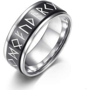 Viking Rings for Men, Fidget Ring for Stress Relieving Spinning Viking Norse Rune Band Ring Luminous Text Stainless Steel Jewelry for Men Women