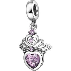 SOUKISS Hearts Tiara Dangle Charm Pendant with Cz 925 Sterling Silver Princess Crown Beads for Charms Bracelet (pink)