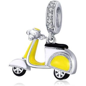Yellow Enamel Motorcycle Charm 925 Sterling Silver Car Charm Pendant Travel Charm Bracelets for Women Mother's Day Christmas (Motorcycle Pendant)
