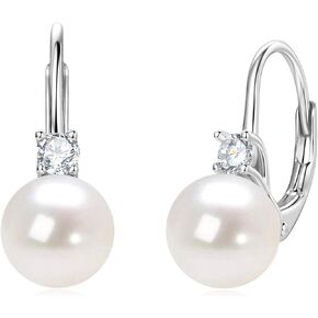 Pearl Hoop Earrings for Women, Sterling Silver Freshwater Cultured White Pearl Drop Dangle Earring Wedding Jewelry Gifts for Bride in Kuwait