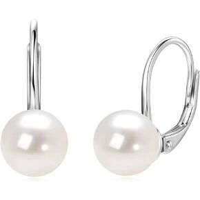 Pearl Hoop Earrings for Women, Sterling Silver Freshwater Cultured White Pearl Drop Dangle Earring Wedding Jewelry Gifts for Bride