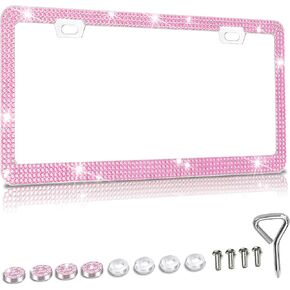 Pink Rhinestone License Plate Frame,Bling Bling License Plate Frame,Pink Diamond License Plate Frame,Sparkly License Plate Frame for Women