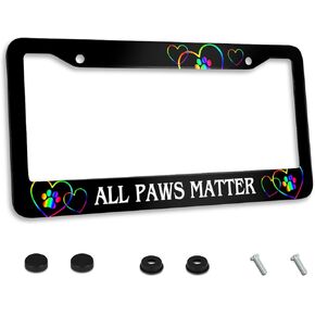 Personalized License Plate Frame All Paws Matter Rainbow Animal Paw Prints Metal License Plate Accessory Decorative 2 Holes and Screws Fits US Standard License Plates Size: 12.2 x 6.3 Inches