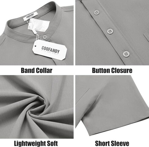 COOFANDY Mens Casual Henley Shirts Band Collar Short Sleeve T-Shirts Summer Stylish Beach Hippie Shirt in Kuwait
