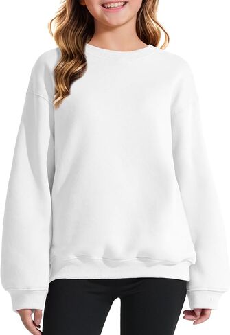 KEREDA Girls Crewneck Oversized Sweatshirt Long Sleeve Tops Loose Pullover Solid Fleece Clothes 7-14 Years in Kuwait