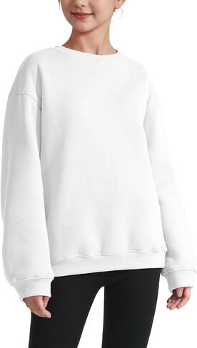 KEREDA Girls Crewneck Oversized Sweatshirt Long Sleeve Tops Loose Pullover Solid Fleece Clothes 7-14 Years in Kuwait