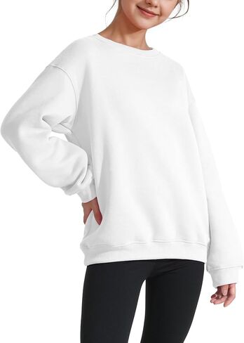 KEREDA Girls Crewneck Oversized Sweatshirt Long Sleeve Tops Loose Pullover Solid Fleece Clothes 7-14 Years in Kuwait